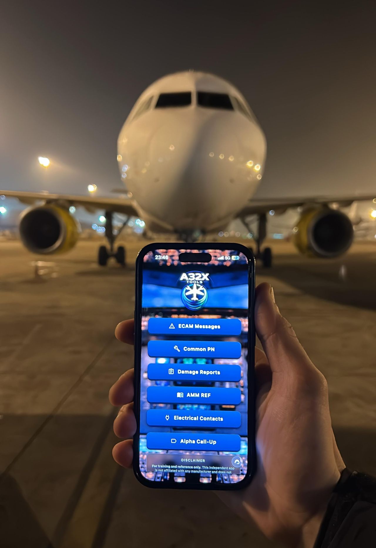 A32X Tools on the ramp at night